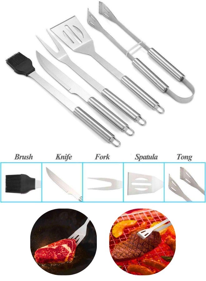 Chase Up Stainless-steel BBQ Grill Tool Set with Knife Brush Fork Spatula and Tong with Oxford Bag (5 Pieces) - Image 3