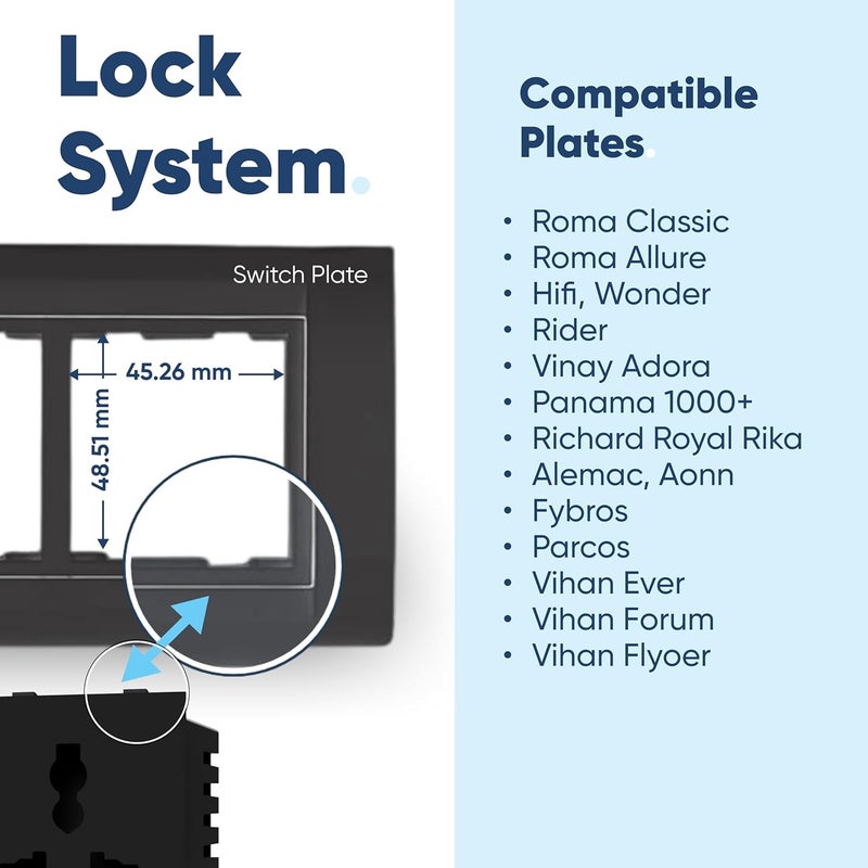 AZIOT 6amps Non Smart Modular Socket | Glass Touch Fitted | Fits Regular Switch Plates | Made in India (Black) - Image 3