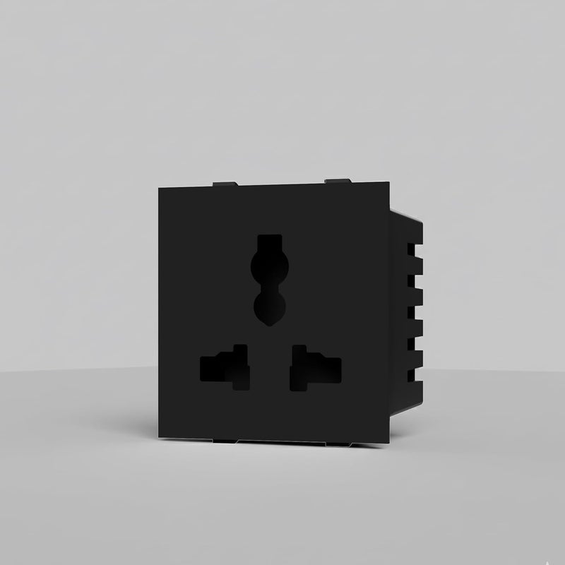 AZIOT 6amps Non Smart Modular Socket | Glass Touch Fitted | Fits Regular Switch Plates | Made in India (Black) - Image 1