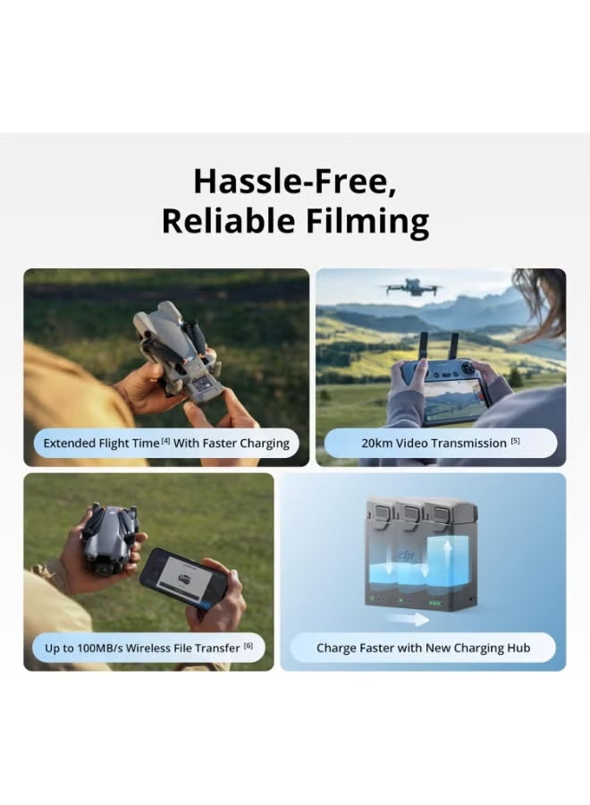 دي جي آي مجموعة ميني 5 برو فلاي مور كومبو بلس، DJI RC 2، مستشعر CMOS بحجم 1 إنش، استشعار العقبات، تتبع نشط 360°، دوران جيمبال 225°، عمر بطارية ممتد MOIAT معتمد. - Image 4