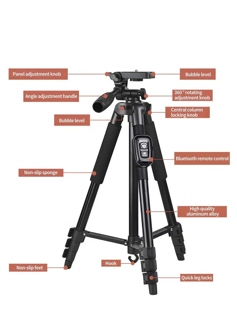 Arabest Tripod For Phone/Camera 140cm With Bluetooth Remote,Lightweight Smart Phone Tripod Stand,Aluminum Portable Extendable Travel Phone Tripod Stand with Phone Holder, Shutter, Carrying Bag, Perfect for Selfies/Live Stream/Vlogging/Video Recording - Image 2