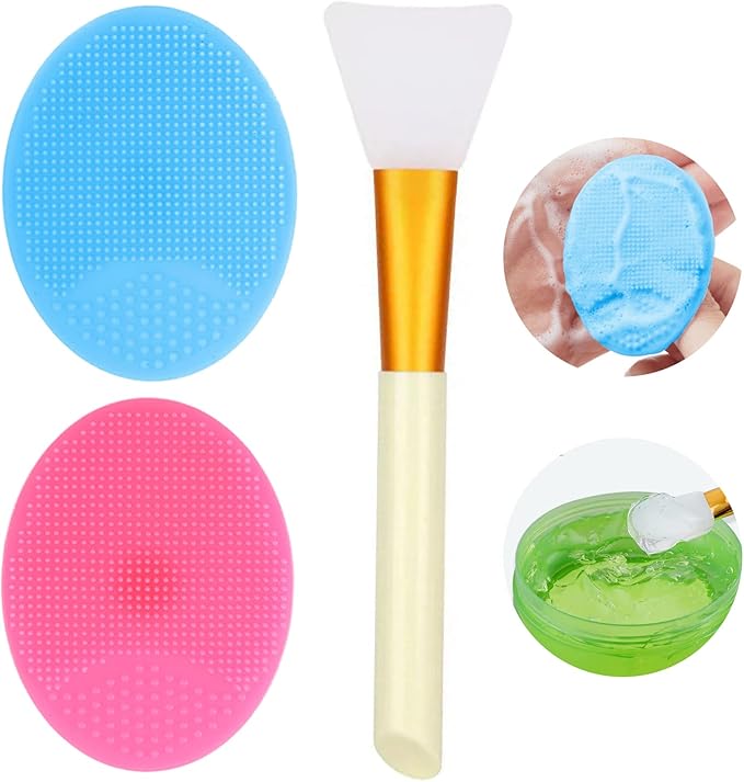 OBSCYON 4 Pcs Manual Silicone Face Scrubber Facial Cleansing Brush1 Pcs Silicone Exfoliating Lip Brush Nose Cleaning and 1 Pcs Face Mask Brush for Facial Skin Care - Image 1