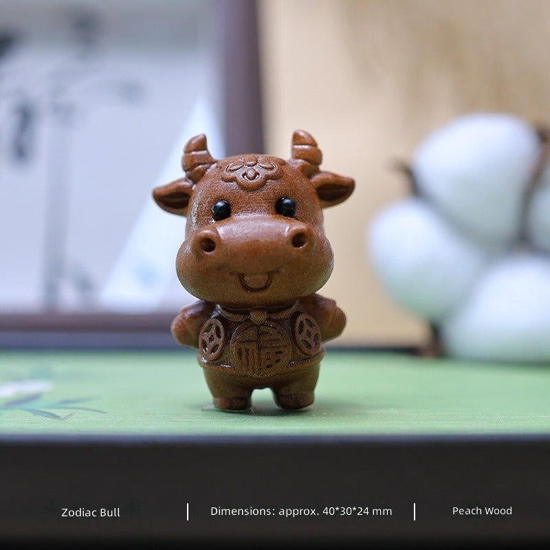 Cute Wood 12‑Zodiac Animal Keychain Pendant,Hand‑Carved Wooden Tassel Bag Charm Hanging Ornament Gift - Image 1