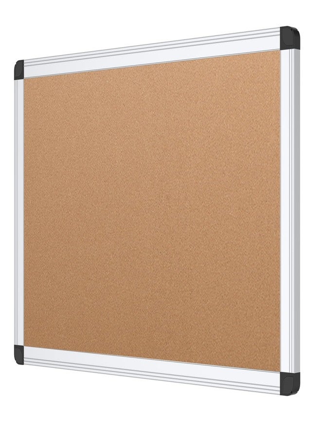 VIZ-PRO Cork Notice Board, 18 X 12 Inches, Cork Bulletin Board with Silver Aluminium Frame - Image 1