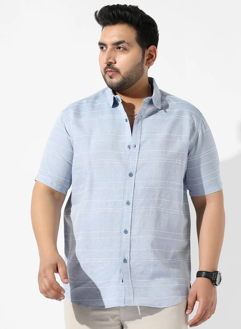 Instafab Plus Men's Light Blue Striped Regular Fit Casual Shirt