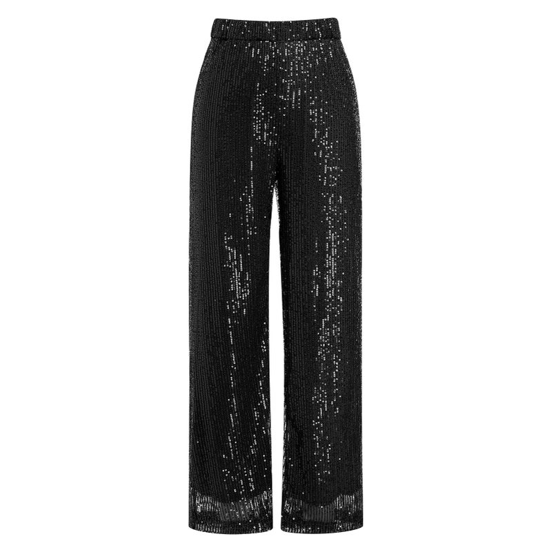 ODIZLI بنطلونات رقص لامعة واسعة الساق للنساء ODIZLI باللون الأسود - ليجنغز جرسية مزخرفة لملابس الديسكو للسيدات - Image 5