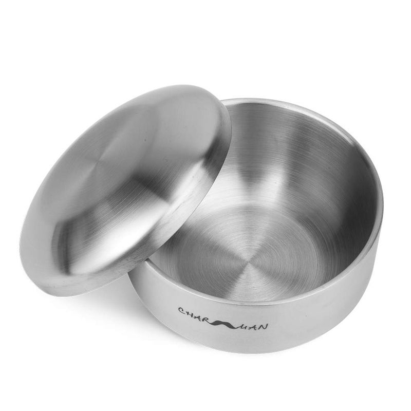 CHARMMAN Stainless Steel Shaving Soap  Cream Bowl with Lid  Threewalls Heat Preservation  Heavy Weight Steel