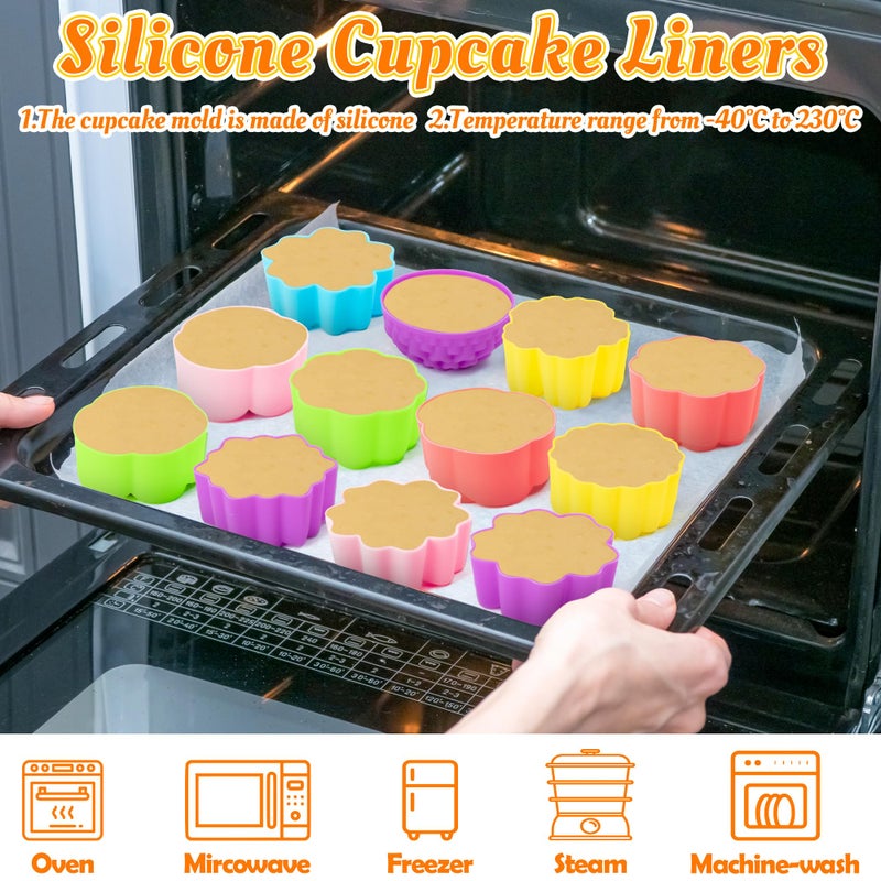 R HORSE Mini Silicone Cupcake Liners Molds - 60Pcs 2 Inch Muti-color Floral Shaped Baking Cups, Non-Stick Cupcake Holders Wrappers Reusable Muffin Cups Liners for Oven Pan Microwave Dishwasher - Image 3
