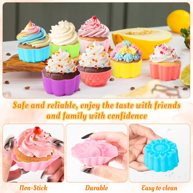 R HORSE Mini Silicone Cupcake Liners Molds - 60Pcs 2 Inch Muti-color Floral Shaped Baking Cups, Non-Stick Cupcake Holders Wrappers Reusable Muffin Cups Liners for Oven Pan Microwave Dishwasher - Image 4