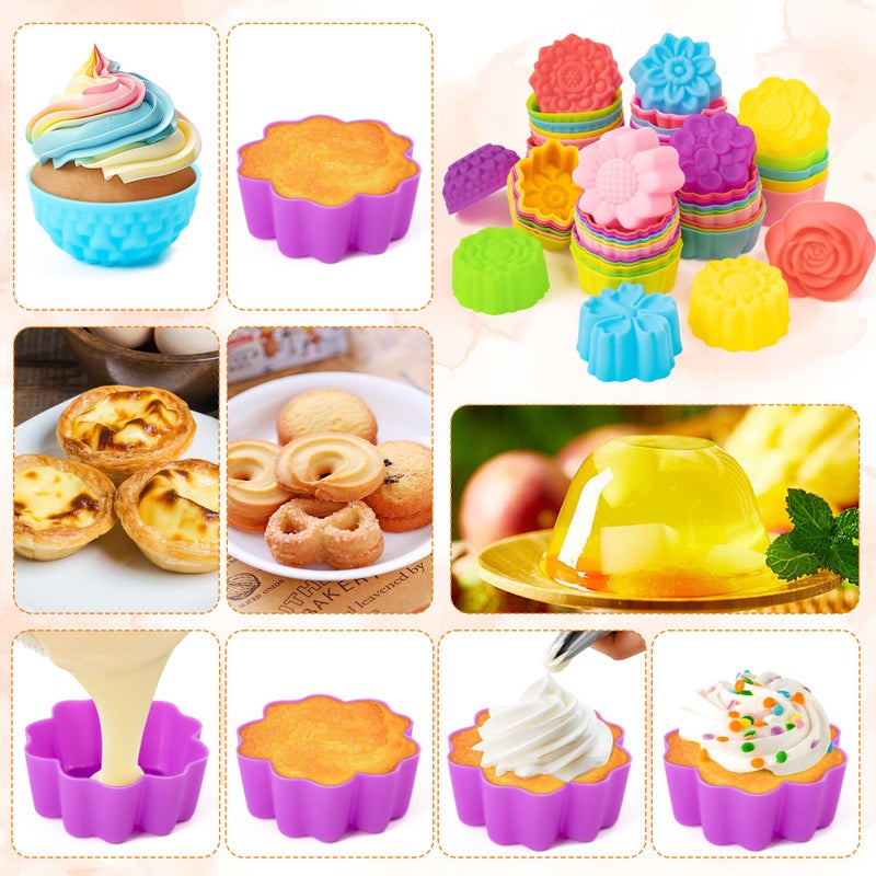 R HORSE Mini Silicone Cupcake Liners Molds - 60Pcs 2 Inch Muti-color Floral Shaped Baking Cups, Non-Stick Cupcake Holders Wrappers Reusable Muffin Cups Liners for Oven Pan Microwave Dishwasher - Image 5