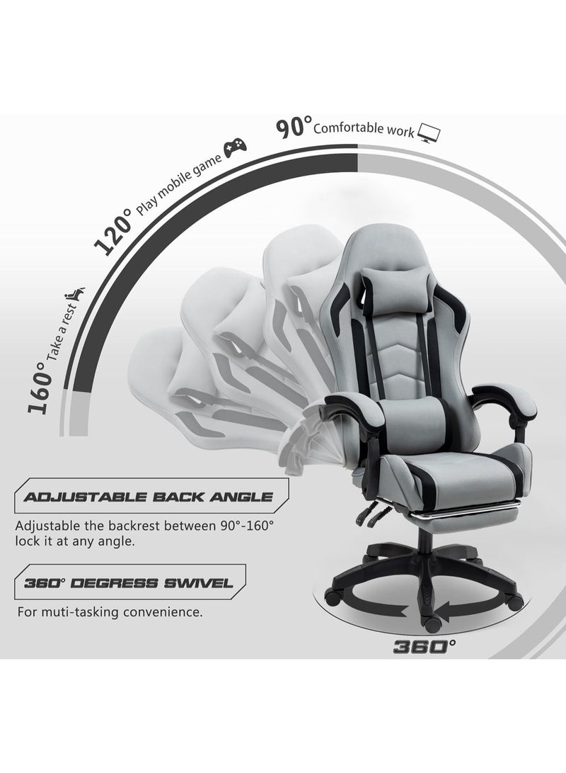 الحلم كرسي ألعاب كرسي كمبيوتر مريح بتصميم قماشي مسامي، قابل للتعديل بزاوية انحناء 90°-135°، مسند للقدمين ودعم قطني للتدليك للمكتب والألعاب والمستخدمين المنزليين - Image 2