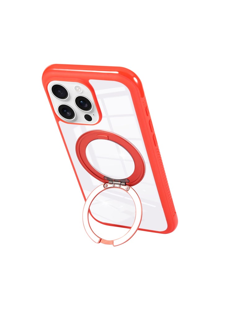 For iPhone 16 Pro Max Magnetic Case Stress Relief Kickstand TPU+PC Transparent Protective Phone Cover - Red - Image 4