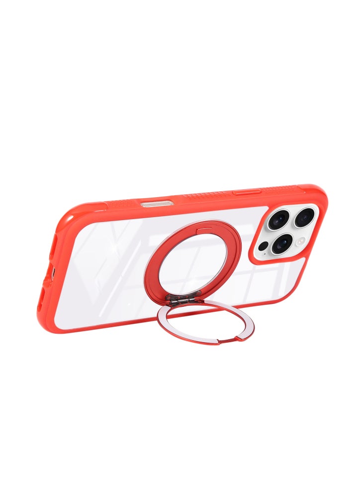 For iPhone 16 Pro Max Magnetic Case Stress Relief Kickstand TPU+PC Transparent Protective Phone Cover - Red - Image 2