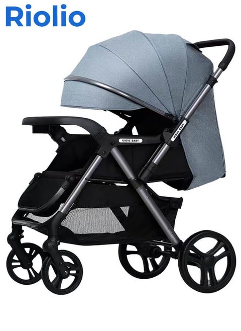 Two-Way Baby Stroller | Excellent Shock Absorber | Front and Parent Facing | Large Canopy and Seat | 5-Point Harness | Cup Holder | Large Basket | Quick Folding | 0-36 Months |Blue