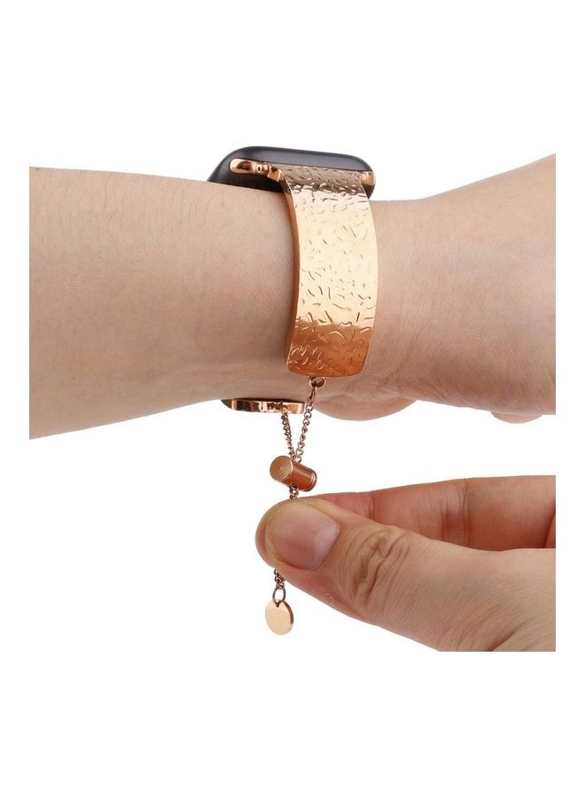 NIBEMINENT Simple 316 Stainless Steel Embossed Bracelet Watchband for Apple Watch Series 7/6/SE/5/4/3/2/1 38/40/41mm Rose Gold - Image 3