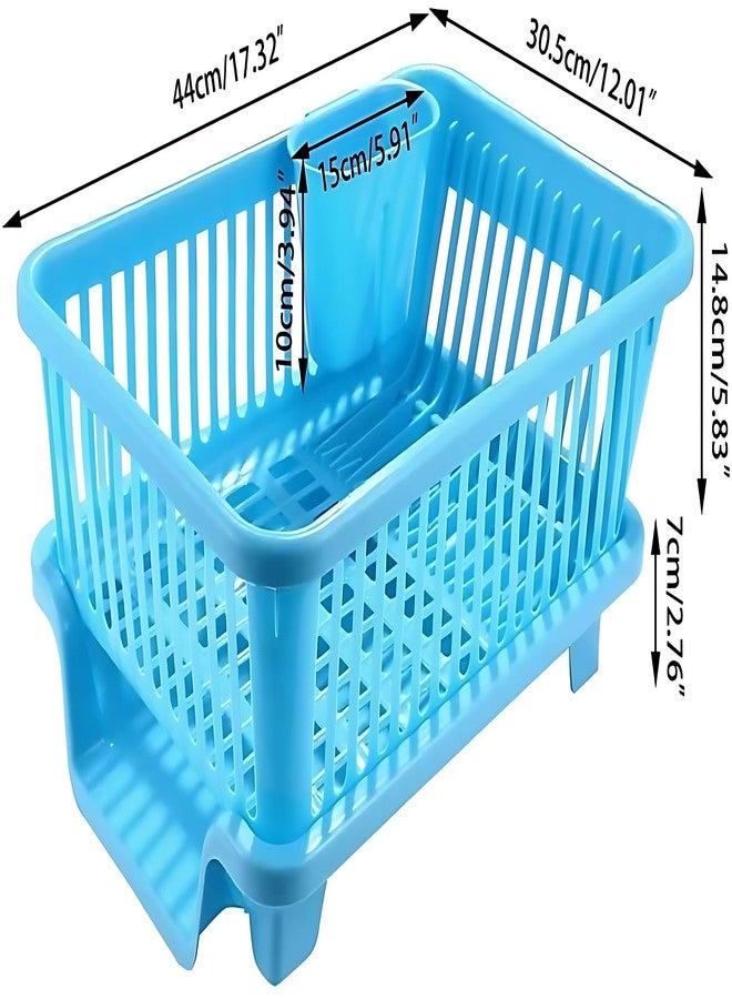 Divik Dish Drying Rack – 3 in 1 Large Durable Plastic Utensil Basket with Spoon Holder & Removable Dish Drainer Tray - Space-Saving Design (1Pcs) (Blue) - Image 2