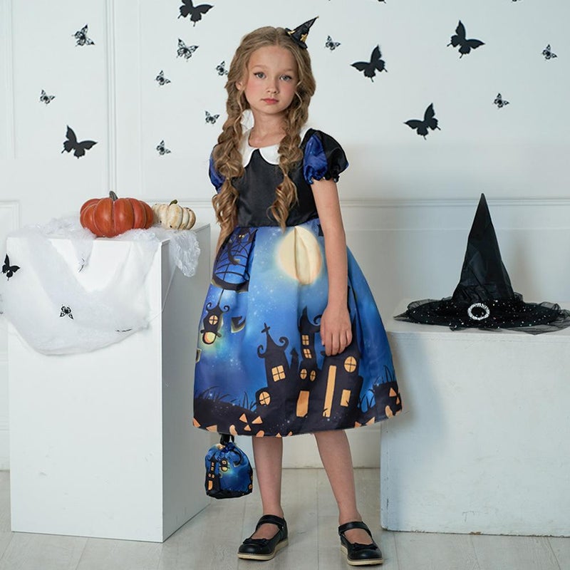 Loquat Ghost Halloween Costume Moon Castle Print Dress Kids Party Cosplay Cosplay Dress - Image 5