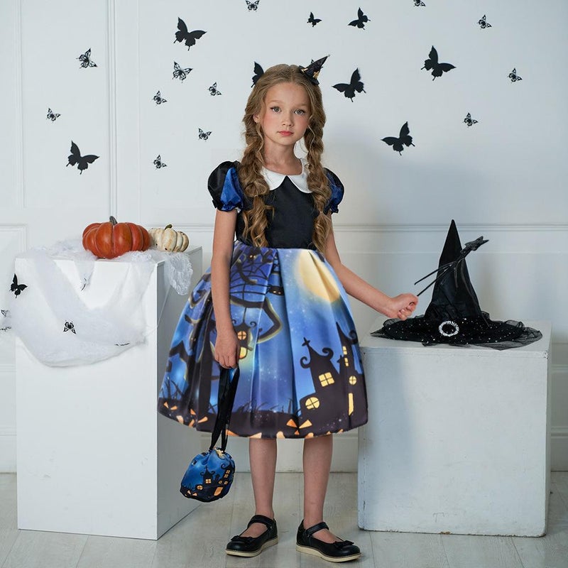Loquat Ghost Halloween Costume Moon Castle Print Dress Kids Party Cosplay Cosplay Dress - Image 3