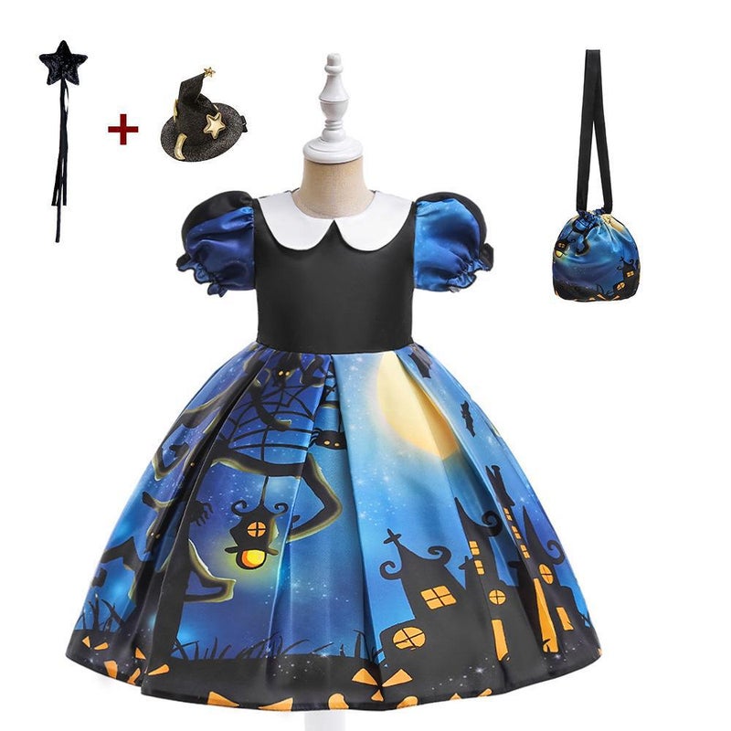 Loquat Ghost Halloween Costume Moon Castle Print Dress Kids Party Cosplay Cosplay Dress - Image 1