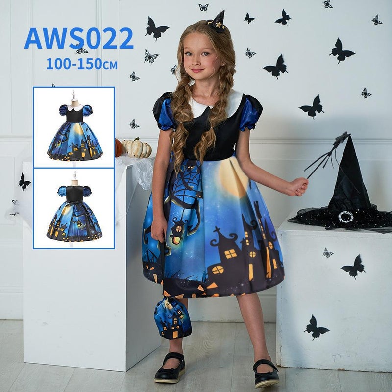 Loquat Ghost Halloween Costume Moon Castle Print Dress Kids Party Cosplay Cosplay Dress - Image 2