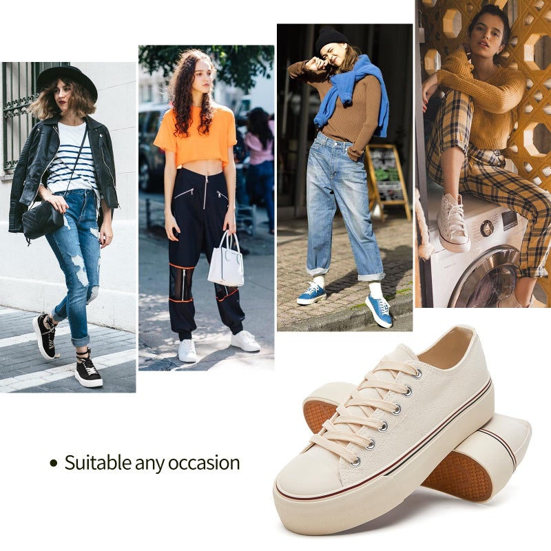 hash bubbie Platform Sneakers for Women White Platform Shoes Low Top Tennis Shoes Non Slip Black Fashion Canvas Sneakers(Beige.US10) - Image 5