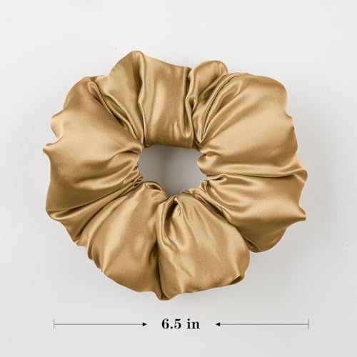 RR Design 22 Momme Mulberry Silk Pillow Scrunchie – Extra Large Soft Hair Tie for Women, Prevents Frizz & Breakage, Jumbo Sleeping Scrunchie-Handmade satin hair scrunchies (Champagne Gold Jumbo) - Image 4