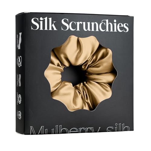 RR Design 22 Momme Mulberry Silk Pillow Scrunchie – Extra Large Soft Hair Tie for Women, Prevents Frizz & Breakage, Jumbo Sleeping Scrunchie-Handmade satin hair scrunchies (Champagne Gold Jumbo) - Image 1