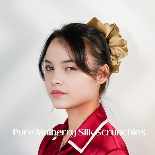 RR Design 22 Momme Mulberry Silk Pillow Scrunchie – Extra Large Soft Hair Tie for Women, Prevents Frizz & Breakage, Jumbo Sleeping Scrunchie-Handmade satin hair scrunchies (Champagne Gold Jumbo) - Image 3