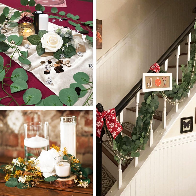 Groumh Eucalyptus Garland,Artificial Eucalyptus Leaves Table Greenery Garland Wreath Vines for Wedding Party Table Fireplace Bedroom Wall Room Decor (4PCS) - Image 4