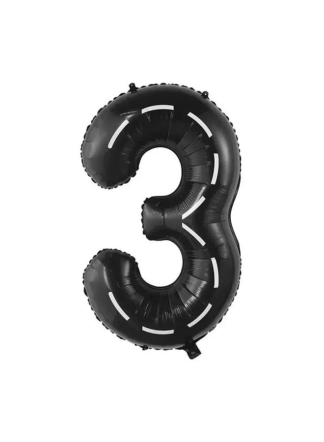 Number 3 Shaped Aluminium Foil Inflatable Black Balloon 40inch