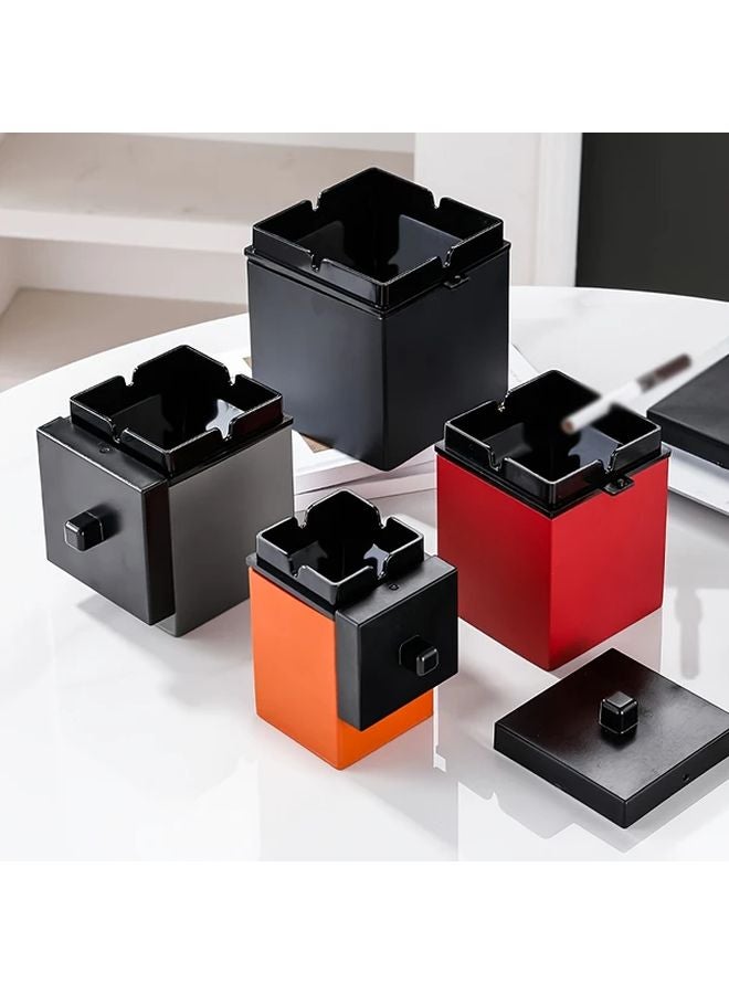 Black Stainless Steel Ashtray With Windproof Lid Portable For Car Office - Image 2