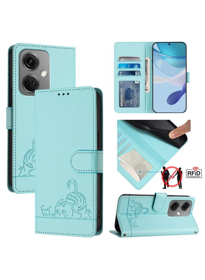 erorex Case For OnePlus Nord CE3 5G India Cat Rat Embossed Pattern RFID Leather Phone Case with Lanyard - Image 1