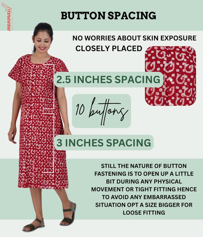 MENMAII Women's [L-4XL] Full Open /Front Buttoned [a kind of Adaptive Clothing]Multipurpose Nighty for Maternity/Pregnancy /Elderly /Patient/Feeding /Hospital Purpose Nighty(BrickRed Batik - XXL/ Calf Length - Image 2