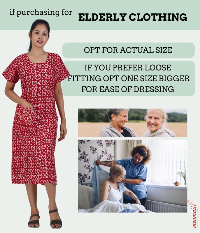 MENMAII Women's [L-4XL] Full Open /Front Buttoned [a kind of Adaptive Clothing]Multipurpose Nighty for Maternity/Pregnancy /Elderly /Patient/Feeding /Hospital Purpose Nighty(BrickRed Batik - XXL/ Calf Length - Image 5