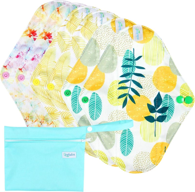 Leekalos Leekalos Reusable Menstrual Pads - Bamboo Menstrual Cloth Pads | Light Incontinence Pads | Reusable Sanitary Pads - Pack of 6, 1 Cloth Mini Wet Bag