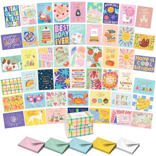 Sweetzer & Orange Happy Birthday Cards with Envelopes and Assortment Box – Variety Set of 50 Assorted Birthday Notes. Perfect Bulk Pack for Celebrations, Office, Friends & Special Occasions-4x5.5 - Image 1
