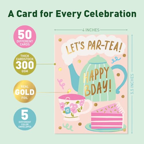 Sweetzer & Orange Happy Birthday Cards with Envelopes and Assortment Box – Variety Set of 50 Assorted Birthday Notes. Perfect Bulk Pack for Celebrations, Office, Friends & Special Occasions-4x5.5 - Image 2