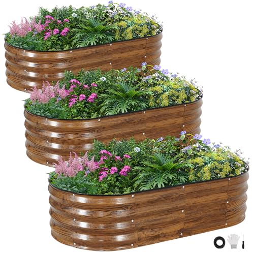 INNO STAGE 3Pcs Galvanized Raised Garden Bed Kit, Outdoor Metal Raised Garden Beds for Vegetables, Rust-Resistant & Easy Assembly, 4x2x1ft Oval Raised beds for Gardening, Flowers, Herbs (White) - Image 1