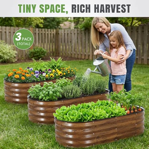 INNO STAGE 3Pcs Galvanized Raised Garden Bed Kit, Outdoor Metal Raised Garden Beds for Vegetables, Rust-Resistant & Easy Assembly, 4x2x1ft Oval Raised beds for Gardening, Flowers, Herbs (White) - Image 2