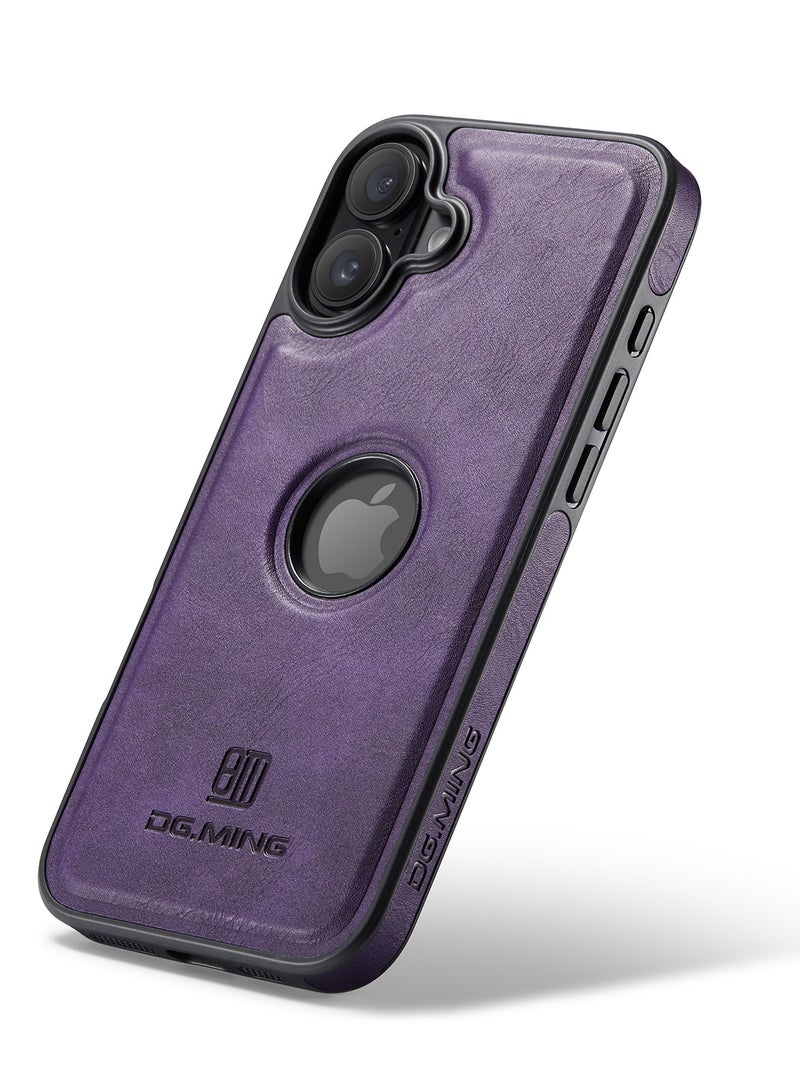 DGMING Case Cover Premium Leather Back with Logo CutOut Shockproof Compatible with Iphone 16 Plus (Purple) - Image 1