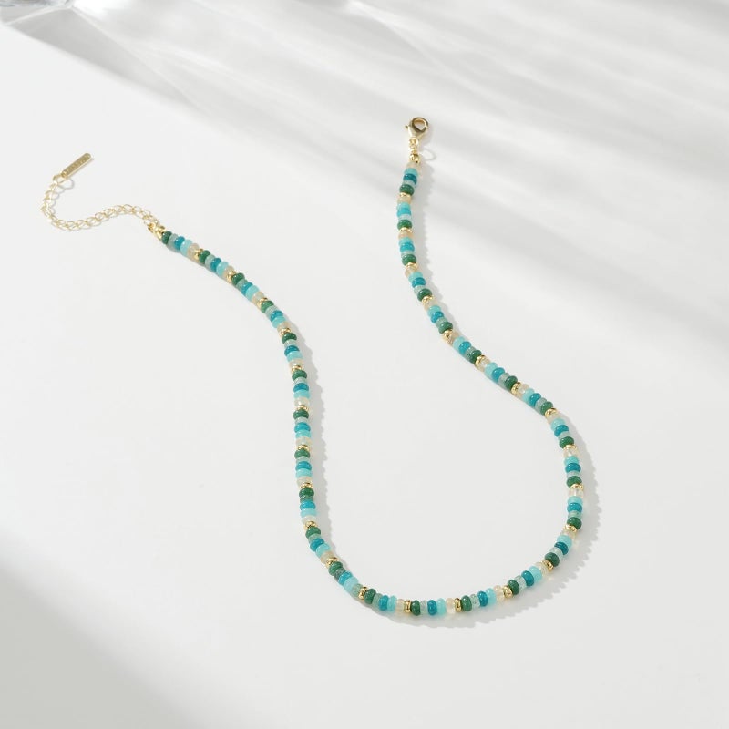 KissYan Gemstone Beaded Necklace for Women, Colorful Boho Bead Choker Chain Natural Stone Aquamarine Amazonite Rose Quartz Beach Necklace 14K Gold Plated Summer Handmade Jewelry(B18A) - Image 4