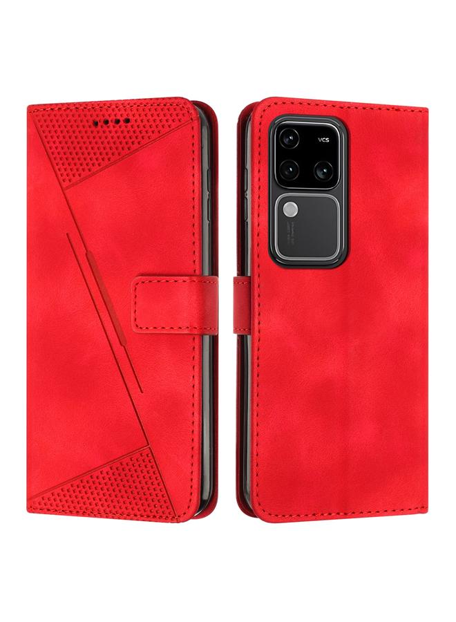 Green Tiger For vivo S18 / S18 Pro Dream Triangle Leather Phone Case with Lanyard(Red)