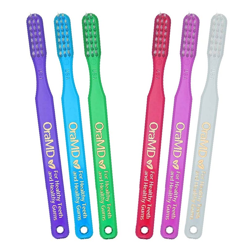 OraMD Soft Bristles Toothbrush Designed by Dr Charles C Bass for Sensitive Teeth and Gums Manual Toothbrushes with Soft Nylon Bristles for Adults Oral Care Pack of 6