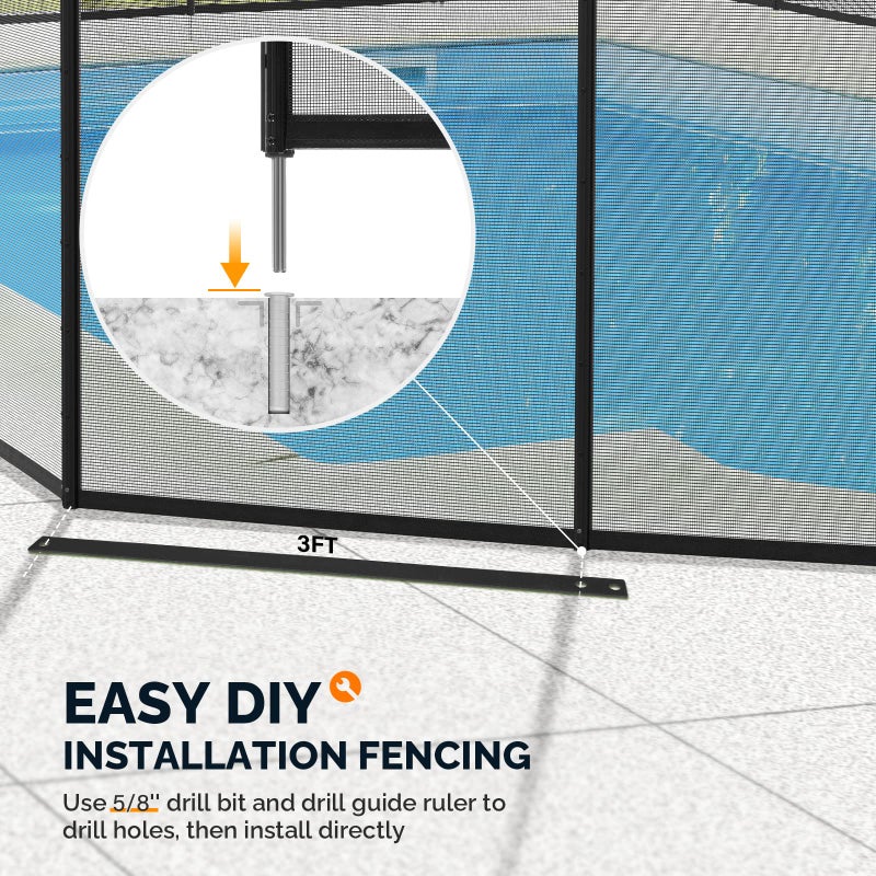 VINGLI 4Ft x 12Ft Black Pool Fence Swimming Pool Fence in Ground Pool Safety Fencing - Image 3