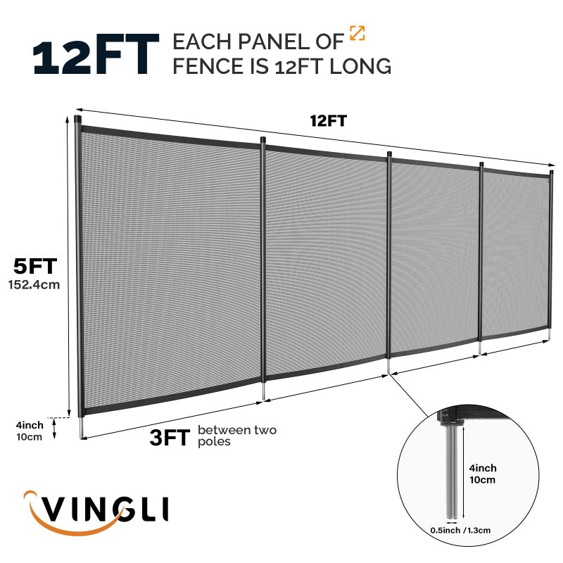 VINGLI 4Ft x 12Ft Black Pool Fence Swimming Pool Fence in Ground Pool Safety Fencing - Image 5