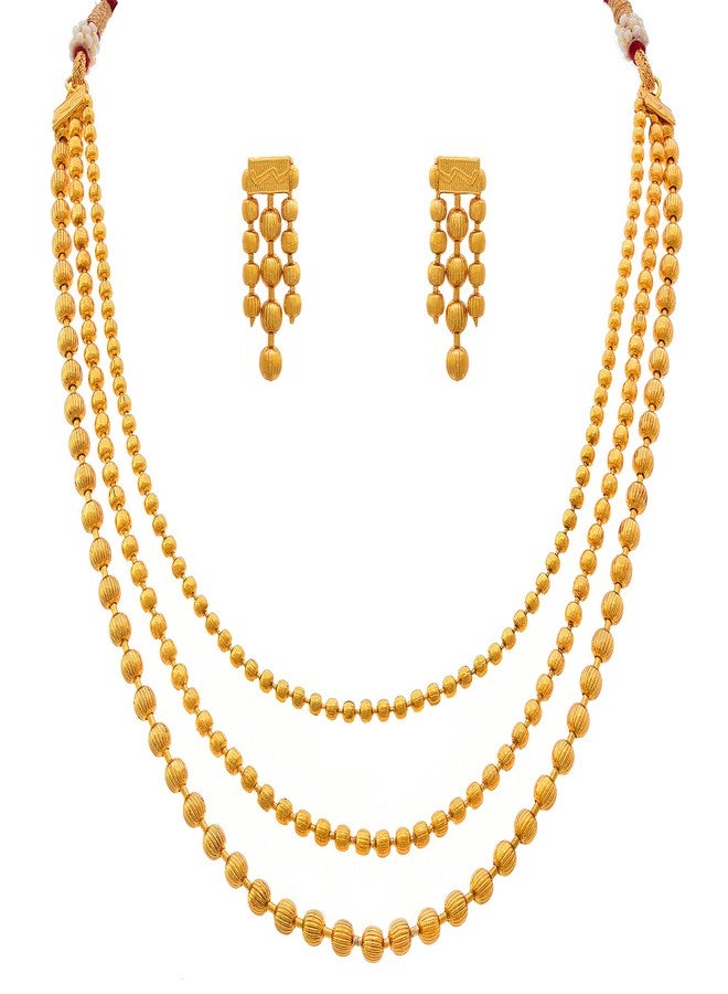 JFL - Jewellery for Less Classic Gold Plated Multi Strand Gold Bead Necklace set with Adjustable Thread for Women and Girls (Gold),Valentine - Image 1
