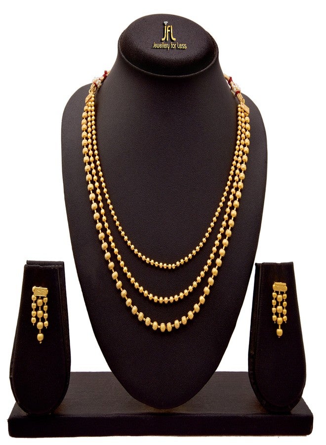 JFL - Jewellery for Less Classic Gold Plated Multi Strand Gold Bead Necklace set with Adjustable Thread for Women and Girls (Gold),Valentine - Image 3