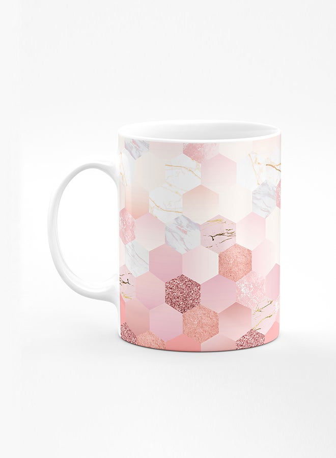 Stylizedd Designer Printed Coffee Mug with Heavy Duty Handle 11oz Ceramic Personalised Gift Mugs Cup [Microwave Safe & Dishwasher Proof] - Marble Pink Honeycomb - Image 1