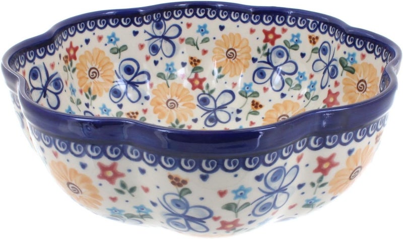 Blue Rose Pottery Blue Rose Polish Pottery Butterfly Large Scallop Bowl - Image 1