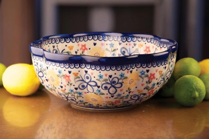 Blue Rose Pottery Blue Rose Polish Pottery Butterfly Large Scallop Bowl - Image 2